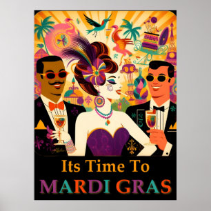 Poster Mid Century Retro 60s Mardi Gras Cocktail Party