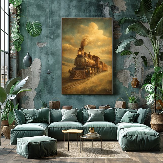 Poster Mid-Century Retro Passage — Steam Locomotive (Créateur téléchargé)