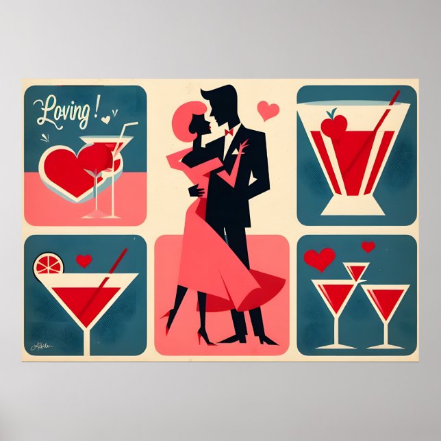 Poster Mid Century Valentine Dancing Couple (Devant)