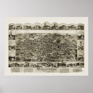 Poster Middleborough, MA Carte panoramique - 1889