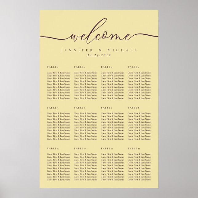 Poster Midnight Fig & Champagne Welcome Wedding Seating (Devant)