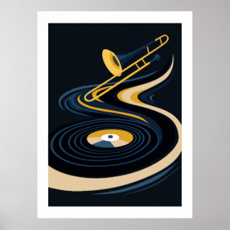 Poster Midnight JazzyTrombone & Art de disque vinyle