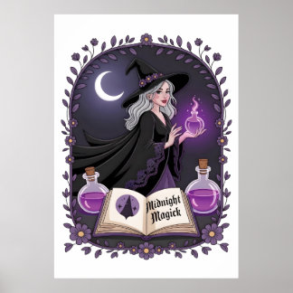 Poster Midnight Magick Illustration of a Young Witch