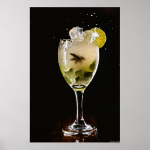 Poster Midnight Mojito : Cocktail Dynamique avec Glace et