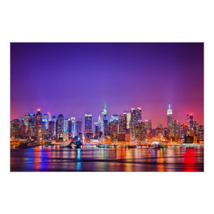 Poster Midtown Manhattan la nuit avec l'empire Stae