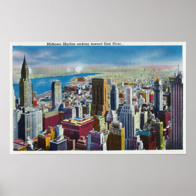 Poster Midtown Skyline View vers East River (Devant)