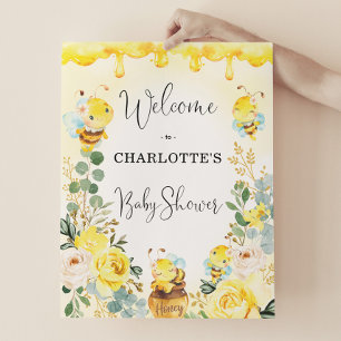 Poster Miel Bee été Jaune Floral Baby shower Bienvenue
