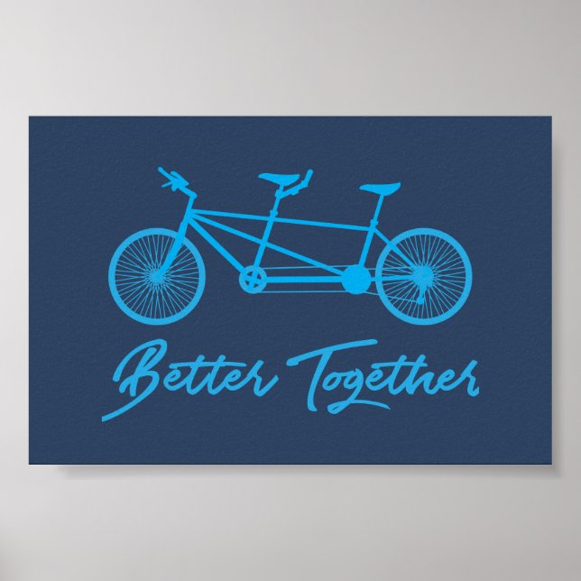 Poster Mieux Ensemble Vélo Tandem Bleu (Devant)