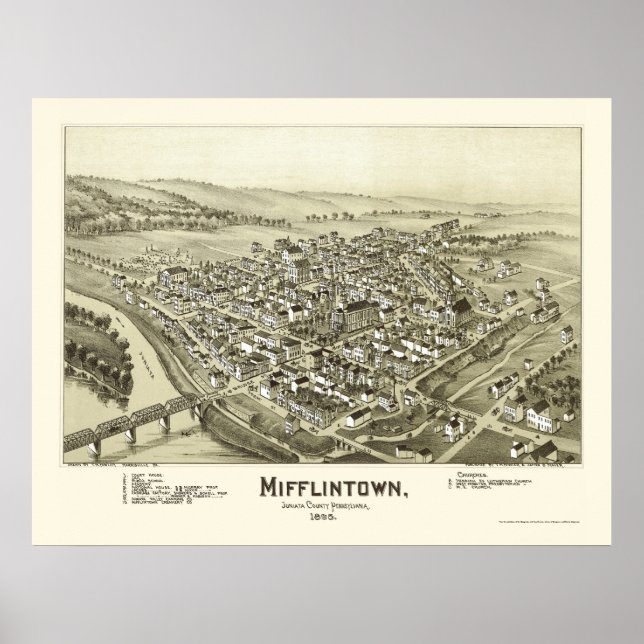 Poster Mifflintown, PA Carte panoramique - 1895 (Devant)