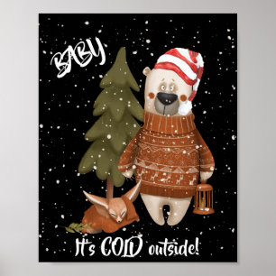 Poster Mignon bébé il fait froid dehors ours et renard T 