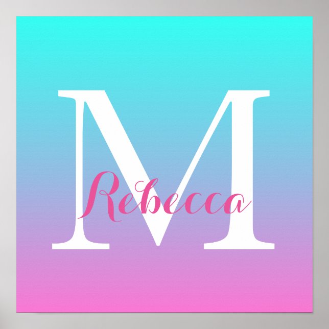 Poster mignon caisson ombre sirène rose Fuchsia turquoise (Devant)