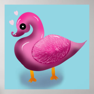 Poster Mignon Canard Rose Kawaii & Art pour Nurserie à Cœ