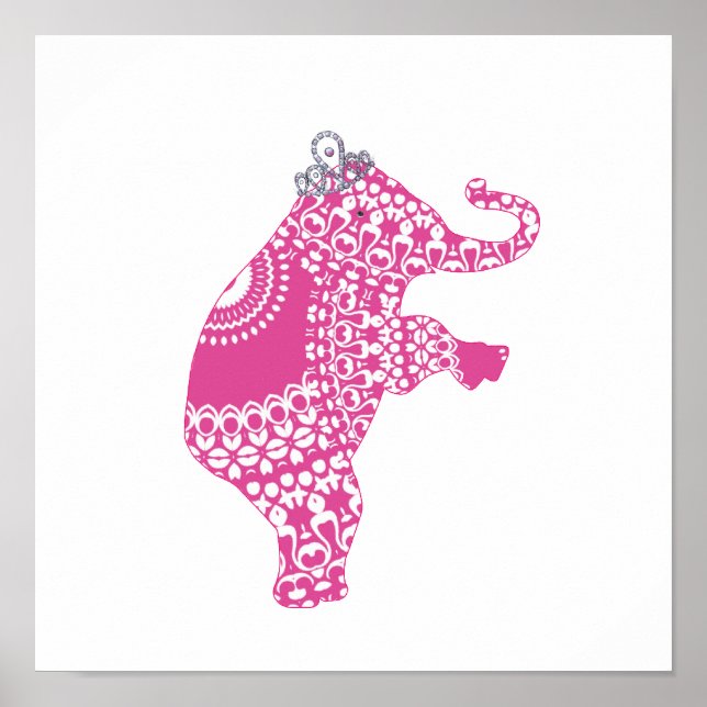 Poster Mignon Caprice Enfants Princesse Rose Eléphant (Devant)