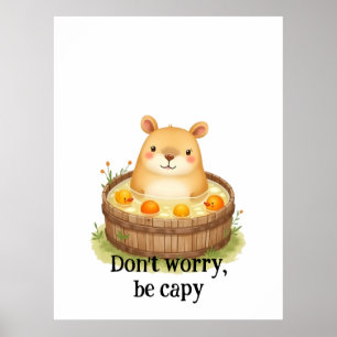 Poster Mignon Capybara à l'aquarelle dans un bain à remou