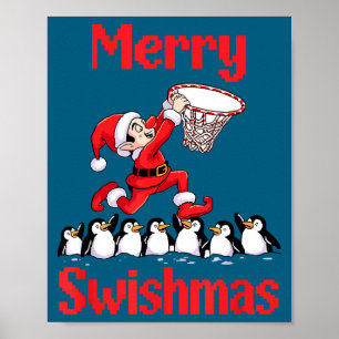 Poster Mignon Elfe Père Noël Basketball Manchots Foi Desi