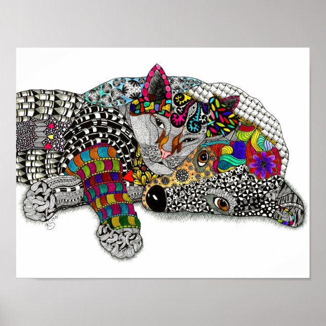 Poster mignon et coloré de chien et de chat 14"x11 (Devant)