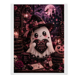 Poster Mignon Gothique Rose Fantôme Halloween Drôle Câlin