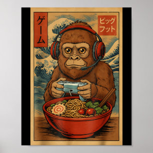Poster Mignon Kawaii Joueur Bigfoot Ramen Rétro Japonais