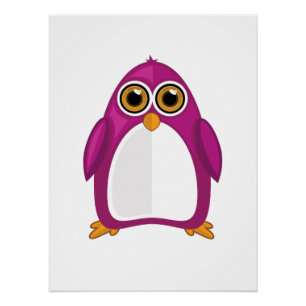Poster Mignon Manchot Rouge Violet – Manchot Dessin Animé