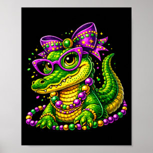 Poster Mignon masque de mardi gras en perles alligator ga
