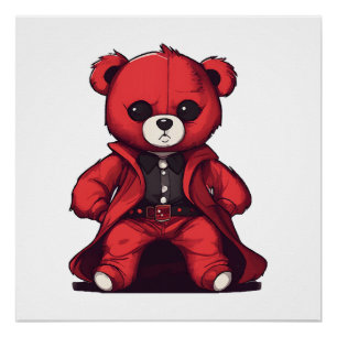Poster Mignon ours en peluche rouge garçon