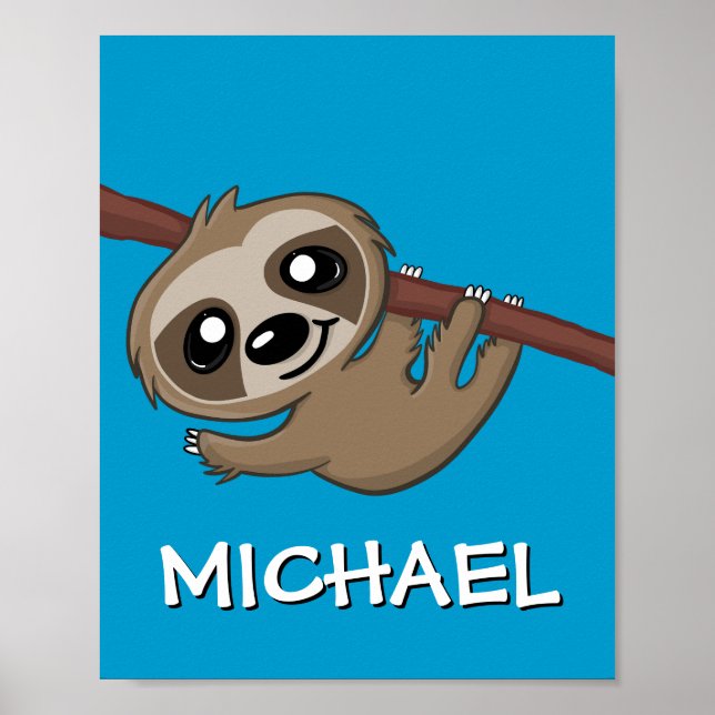 Poster Mignon Paresseux de Safari Dessin Animé Jungle Nom (Devant)