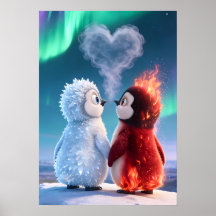 Mignon pingouin de feu et de glace aurores boréale