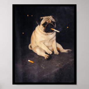Poster Mignon pug fumant une cigarette mème chien mème ru