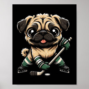 Poster Mignon Pug Jouant au Hockey sur Glace Design Homme