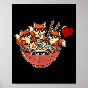 Poster Mignon renard japonais ramen nouilles anime Saint-