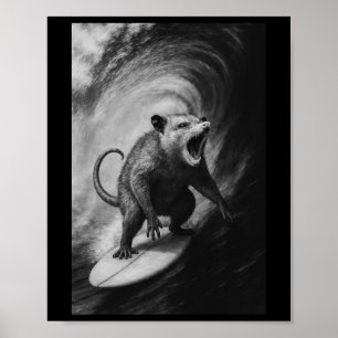 Poster Mignon selfie de possum surfant sur une planche de