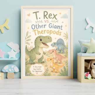Poster Mignon T. Rex aquarelle vs Géants Theropodes Nurse