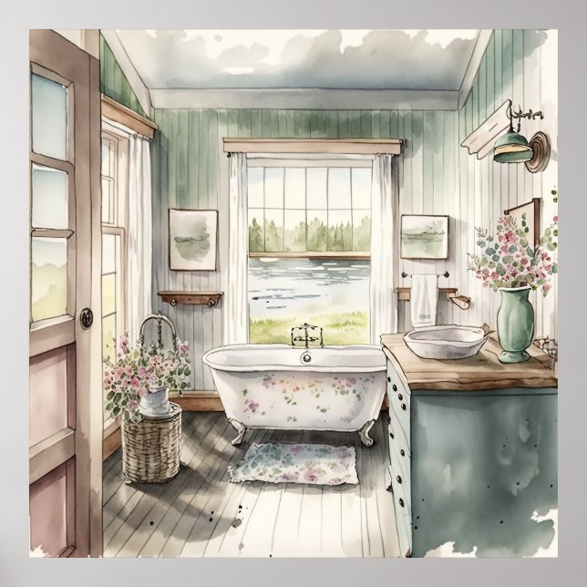 Poster mignonne Amateurs de salle de bain Country (Devant)