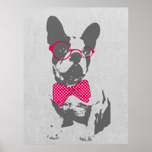 Poster Mignonne animal vintage à la mode Français bulld