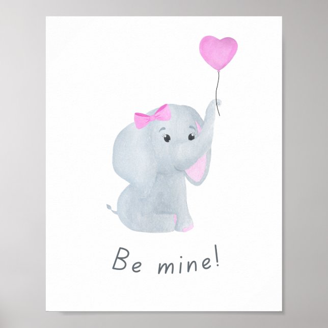 Poster Mignonne 'Be Mine' Baby Girl Elephant Nursery Wall (Devant)