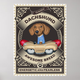Poster Mignonne Dachshund Conduite voiture Golden Sausage