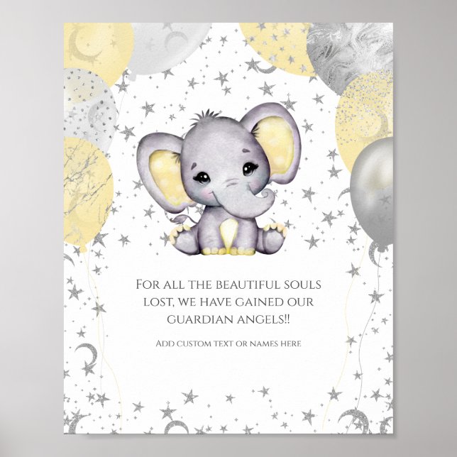 Poster Mignonne éléphant Ballons Jaunes Mémorial Baby sho (Devant)