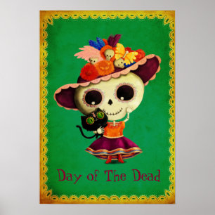 Poster Mignonne fête mexicaine de la fille morte