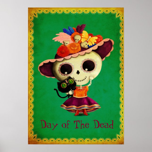 Poster Mignonne fête mexicaine de la fille morte (Devant)