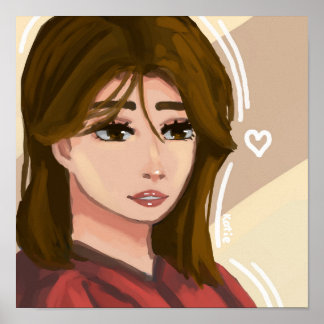 Poster Mignonne fille Arrière - plan simple Art numérique