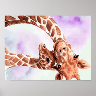 Poster Mignonne Giraffe Maman Et Bébé, Cadeau Pour Fille