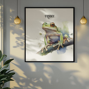 Poster mignonne grenouille d'arbre assise sur une branche