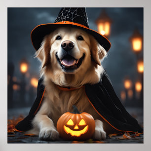 Poster Mignonne Halloween Golden Retriever Chien Octobre 