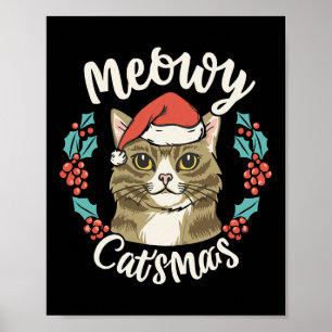 Poster Mignonne Kitten Noël Chapeau de Noël Meowy Catmas 