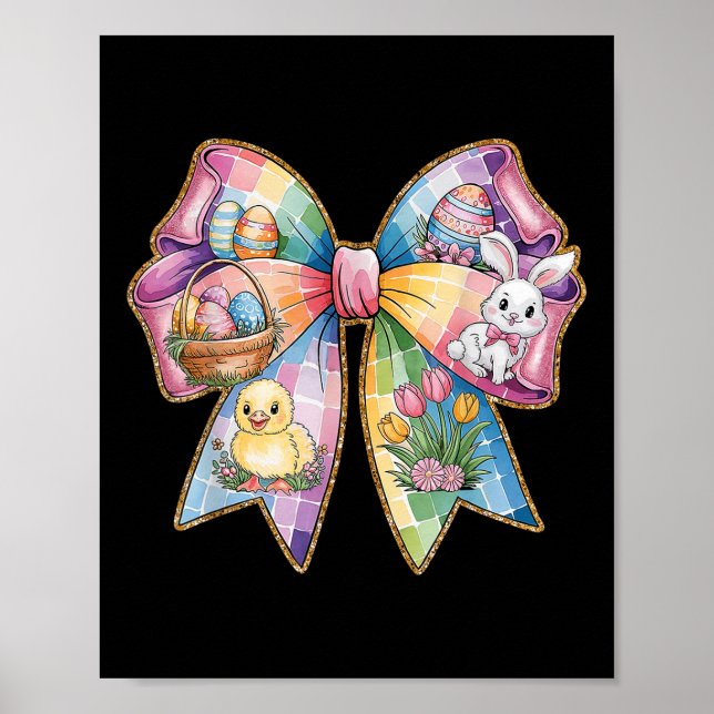 Poster Mignonne lapin de Pâques Visage Coquette Bow Jour  (Devant)