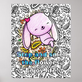 Poster Mignonne Lapin Lounge en Fleurs Mignonnes Couleur 