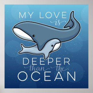 Poster Mignonne maman et baleine bébé, l'amour est plus p