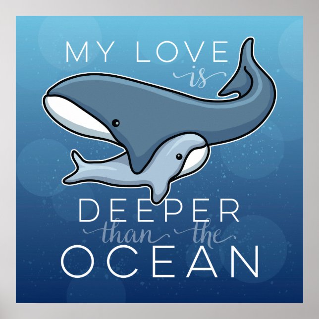 Poster Mignonne maman et baleine bébé, l'amour est plus p (Devant)