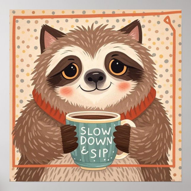 Poster Mignonne paresse de dessin avec des yeux somnolent (Devant)