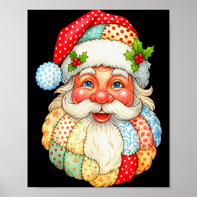 Poster Mignonne Patchwork Santa Claus Noël Noël Noël Noël (Devant)